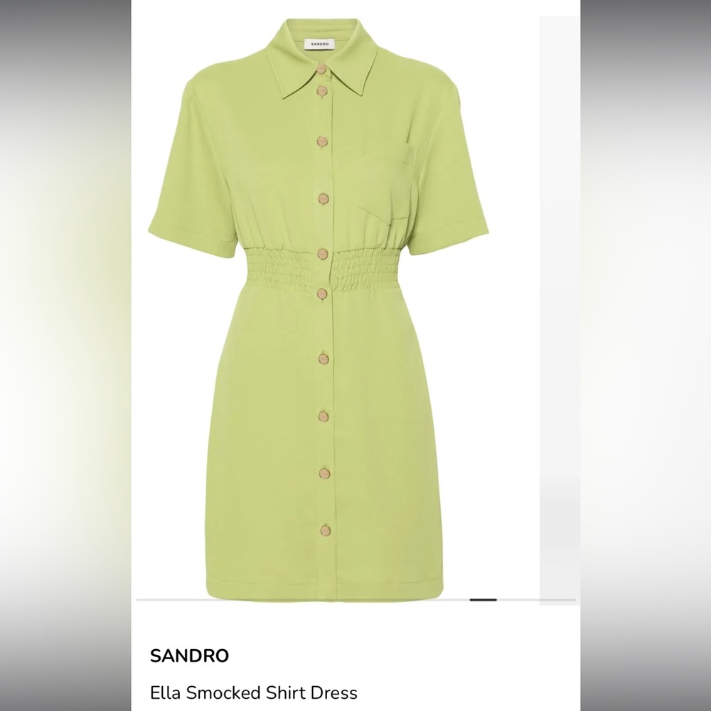 Sandro Ella Green Smocked Shirt Dress - 34